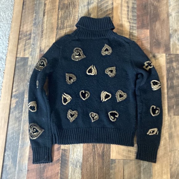 Zara Black Turtleneck Sweater with Gold Heart Accents - Picture 4 of 4